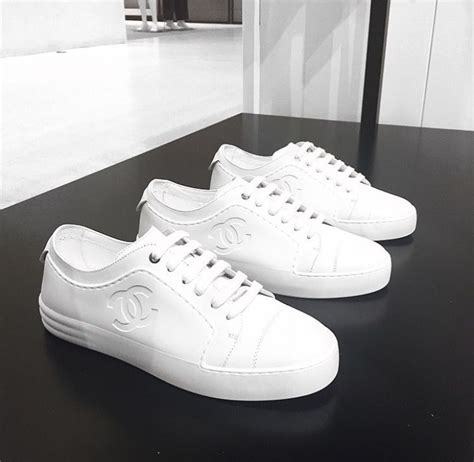 chanel tennis shoes all white|Chanel white leather sneakers.